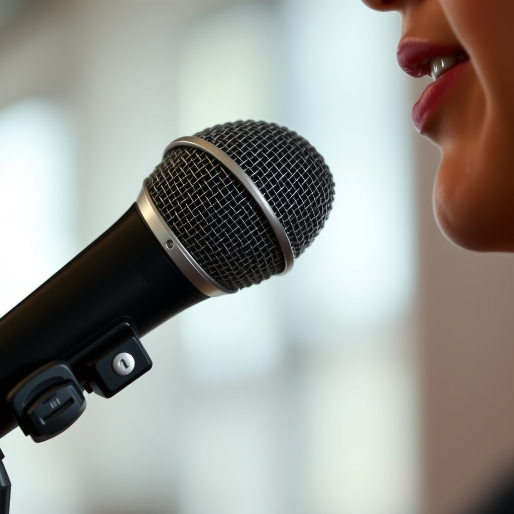 Person speaking on a microphone