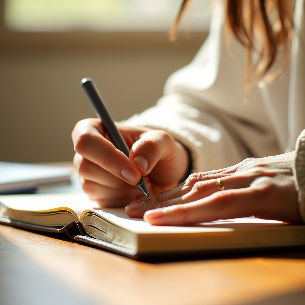 Person writing on a notebook